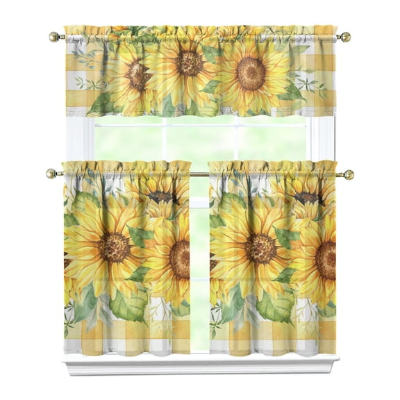 Farmhouse Vintage Curtains 36 Inch - 3 Panel Boho Wildflower Set with Rustic Floral Print, Rod Pocket Kitchen Window Drapes for Cottage Decor