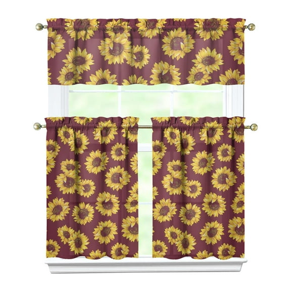 Farmhouse Vintage Curtains 36 Inch - 3 Panel Boho Wildflower Set with Rustic Floral Print, Rod Pocket Kitchen Window Drapes for Cottage Decor