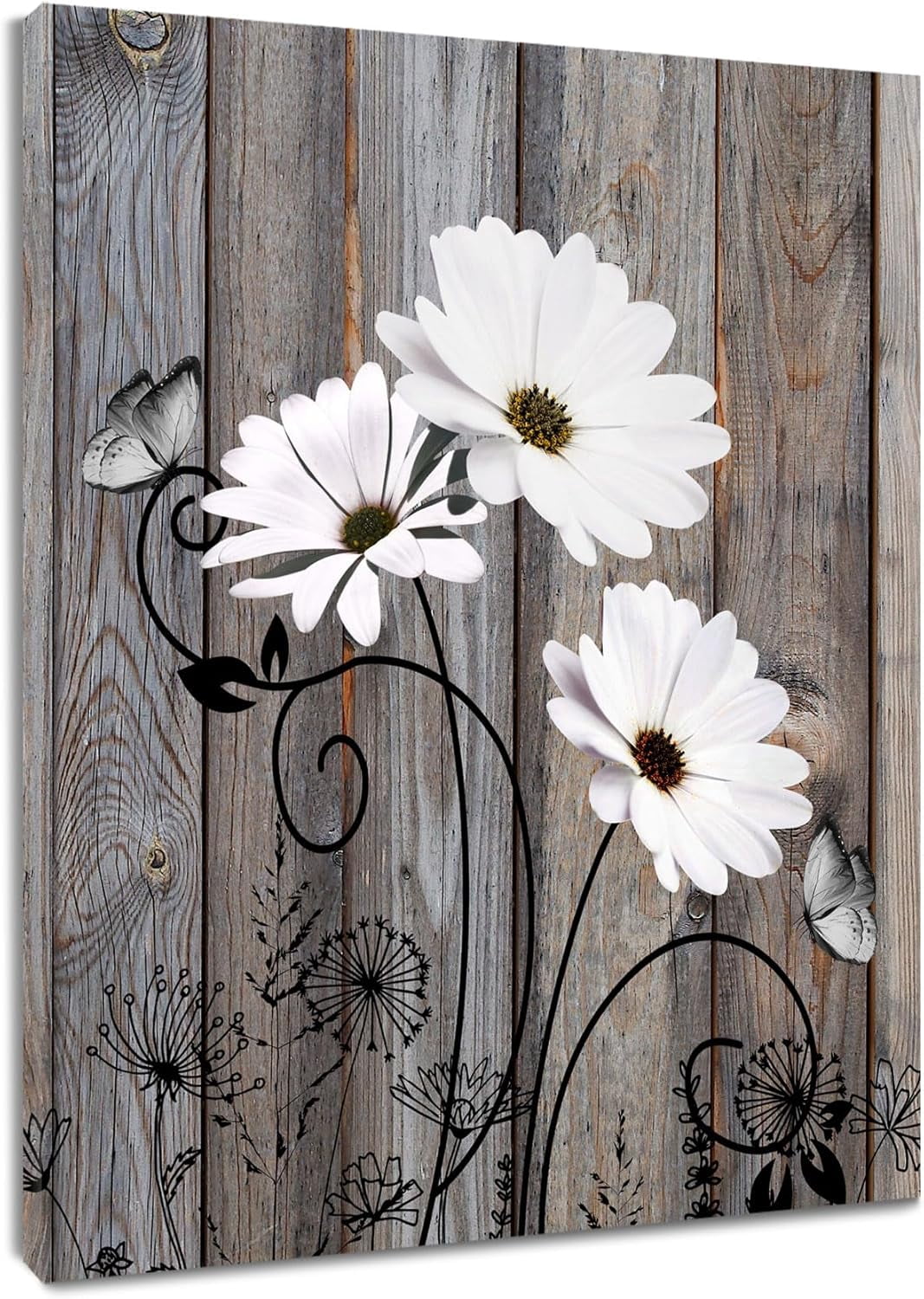 Farmhouse Vintage Floral Wall Art for Living Room Daisy Flower and ...