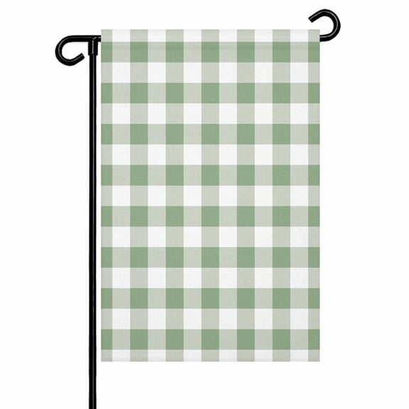Farmhouse Vintage Garden Flags for Outside Gingham Checkered Texture Double Sided Yard Flags Outdoor House Decoration, Small 12X18 Inch, Green