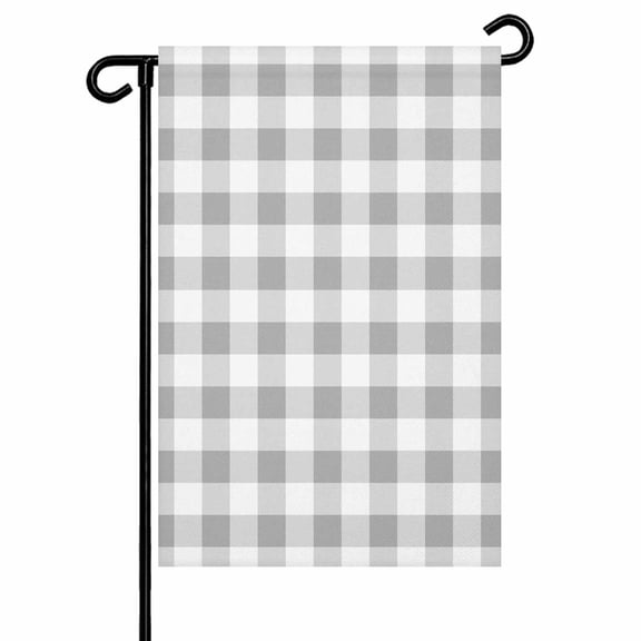 Farmhouse Vintage Garden Flags for Outside Gingham Checkered Texture Double Sided Yard Flags Outdoor House Decoration, Small 12X18 Inch, Light Gray