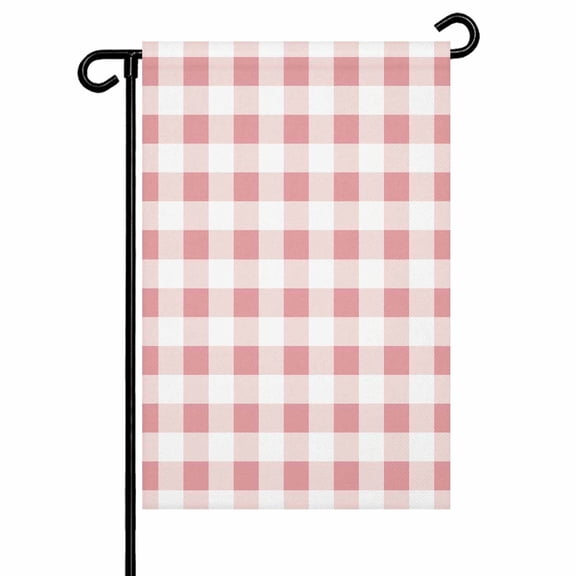Farmhouse Vintage Garden Flags for Outside Gingham Checkered Texture Double Sided Yard Flags Outdoor House Decoration, Small 12X18 Inch, Pink