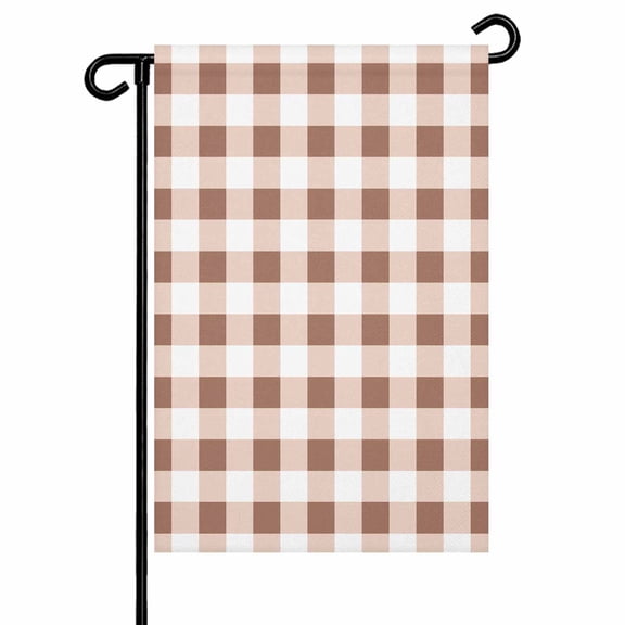 Farmhouse Vintage Garden Flags for Outside Gingham Checkered Texture Double Sided Yard Flags Outdoor House Decoration, Small 12X18 Inch, Rosy Brown