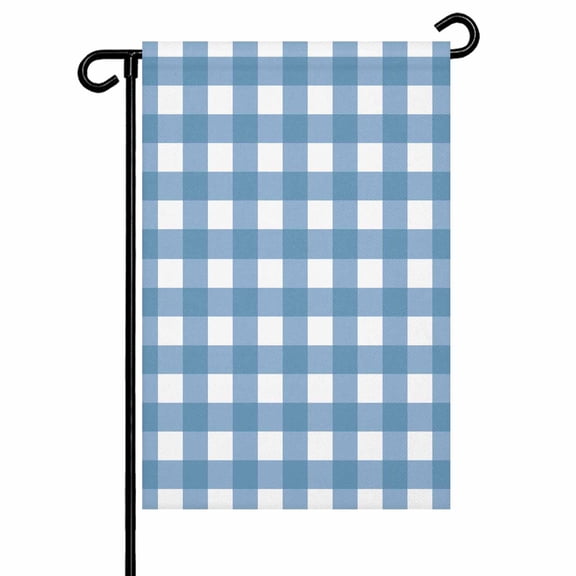 Farmhouse Vintage Garden Flags for Outside Gingham Checkered Texture Double Sided Yard Flags Outdoor House Decoration, Small 12X18 Inch, Steel Blue