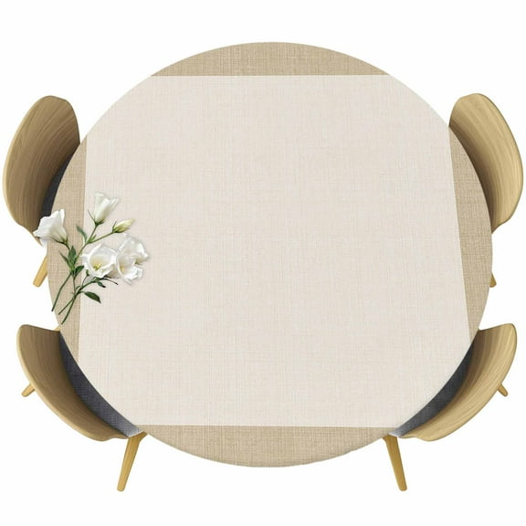 Farmhouse Vintage Pastoral Style Burlap Texture Fitted Round Tablecloths 36"-44",Waterproof Table Cloth for Kitchen Holiday Party Tables Decor