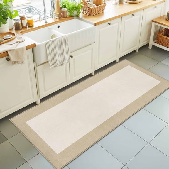 Farmhouse Vintage Pastoral Style Burlap Texture Rectangle Area Rug 2x6ft,Living Room Rug Non-Slip Washable Circle Rugs Pad,Retro Linen Soft Floor Carpet for Bedroom Dining Room