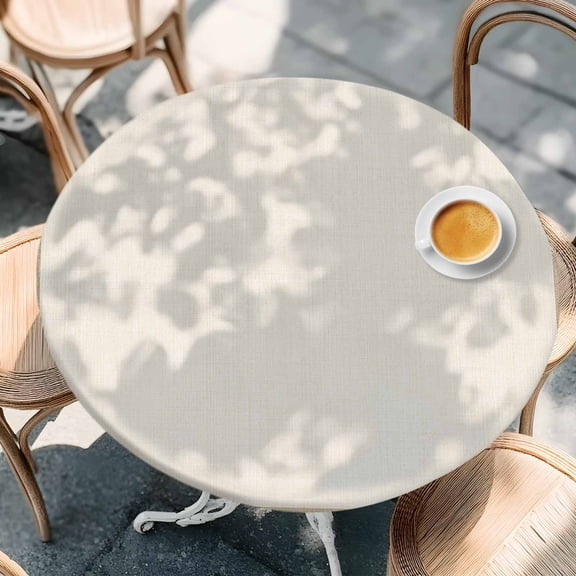 Farmhouse Vintage Pastoral Style Burlap Texture Round Fitted Tablecloth with Elastic Edge,Waterproof Table Cloth Fits Tables Up to 36"-44",Wipeable Washable Table Cover for Indoor Outdoor,Retro Linen