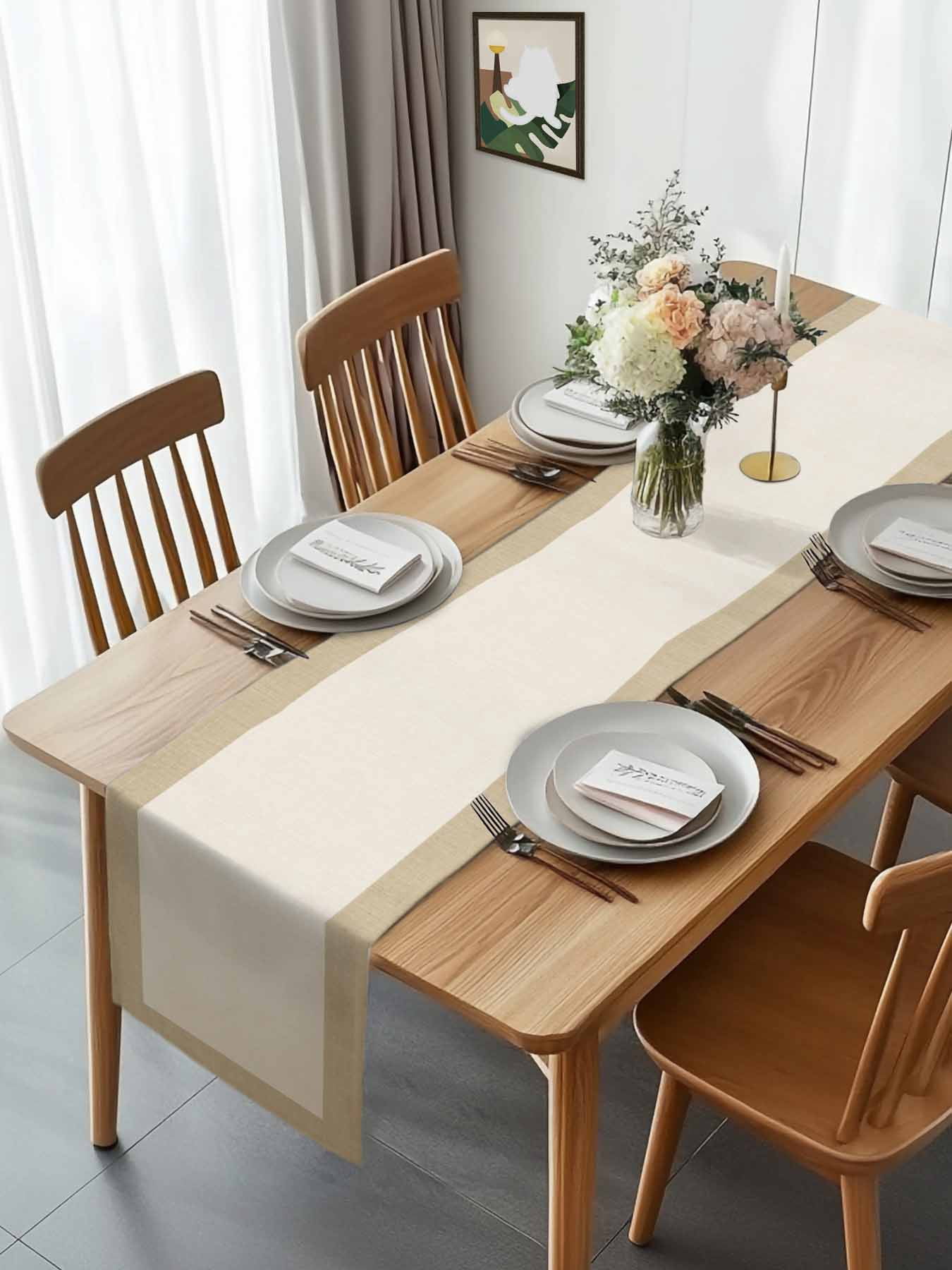 Farmhouse Vintage Pastoral Style Burlap Texture Table Runner 90 Inches Long, Retro Linen Table Runners Tabletop Scarf Kitchen Dining Tables Decoration for Home Party Indoor Outdoor