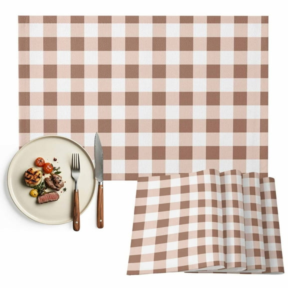 Farmhouse Vintage Placemat of 1 PC, Gingham Checkered Texture Table Mats Washable Heat-Resistant Non-Slip Place Mats for Kitchen Dinner Table Indoor Outdoor Decor,13x19 Inch Rosy Brown