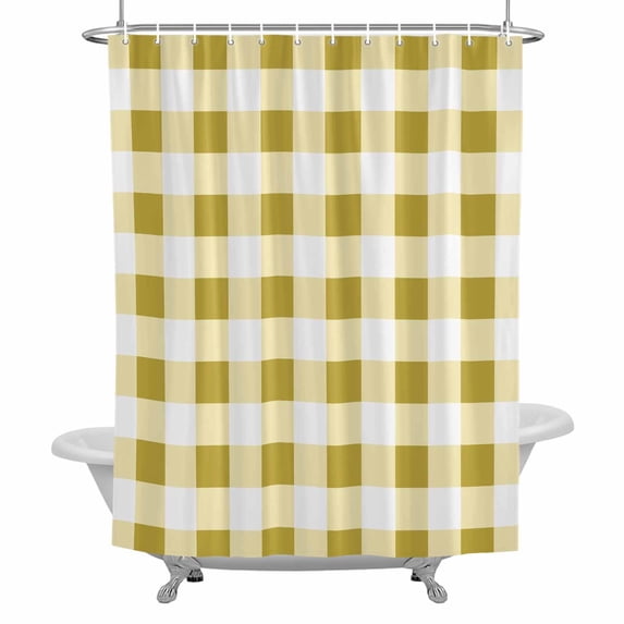 Farmhouse Vintage Shower Curtain Set with Hooks, Gingham Checkered Texture Waterproof Fabric Bathroom Curtains Decor Home Accessories,66 X 72 Inch Long
