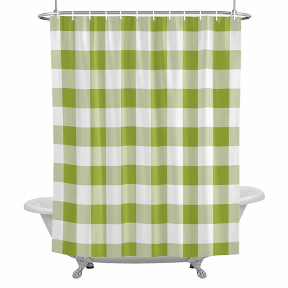 Farmhouse Vintage Shower Curtain Set with Hooks, Gingham Checkered Texture Waterproof Fabric Bathroom Curtains Decor Home Accessories,Stall 36 X 72 Inch