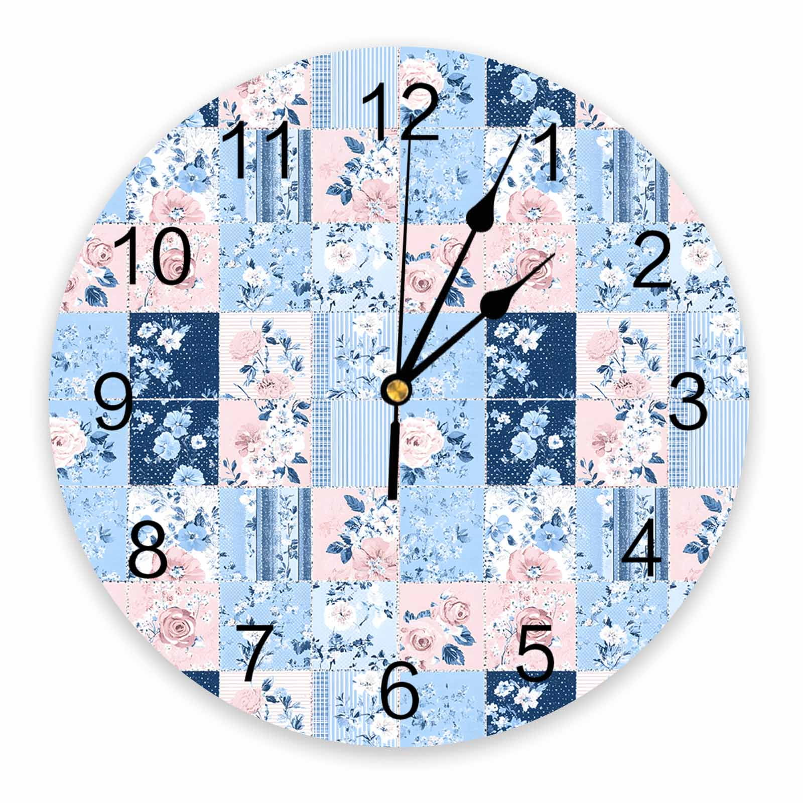 Farmhouse Vintage Texture Blue Pink PVC Wall Clock Bedroom ration Wall ...