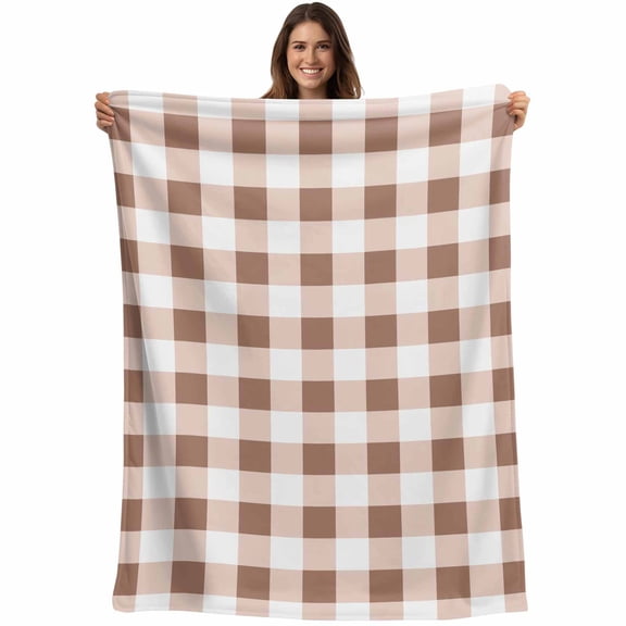 Farmhouse Vintage Throw Blankets, Gingham Checkered Texture Soft Fleece Blanket Decorative for Home Sofa Couch Chair Living Bedroom, 30x40 Inches, Rosy Brown