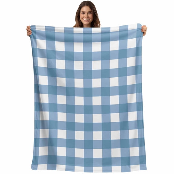 Farmhouse Vintage Throw Blankets, Gingham Checkered Texture Soft Fleece Blanket Decorative for Home Sofa Couch Chair Living Bedroom, 40x50 inches, Steel Blue