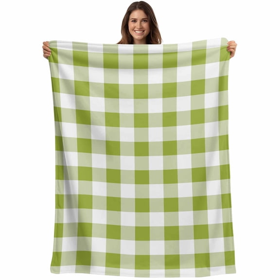 Farmhouse Vintage Throw Blankets, Gingham Checkered Texture Soft Fleece Blanket Decorative for Home Sofa Couch Chair Living Bedroom, 50x60 inches, Yellow Green