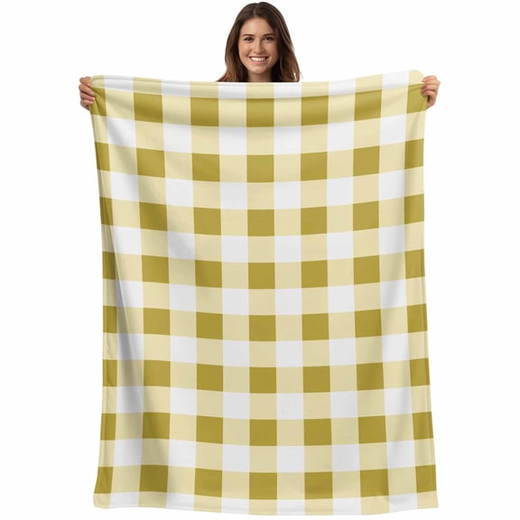 Farmhouse Vintage Throw Blankets, Gingham Checkered Texture Soft Fleece Blanket Decorative for Home Sofa Couch Chair Living Bedroom, 60x80 inches, Yellow