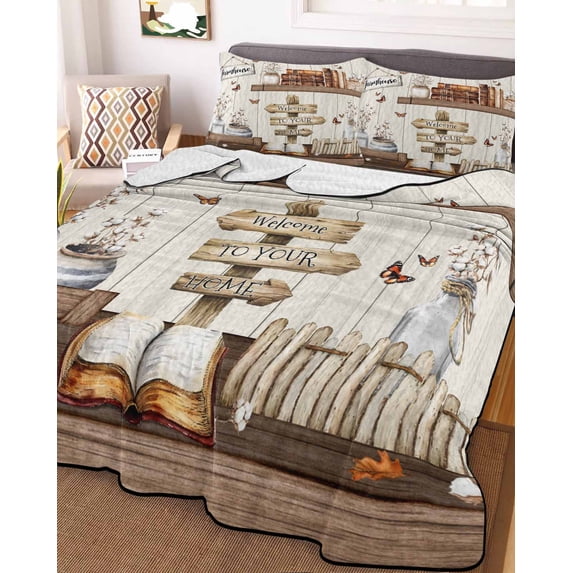 Farmhouse Vintage Twin XL Size Down Alternative Comforter, Lightweight Comforter Quilt Bedding Set with Pillow Shams Country Cotton Book Butterfly Art All Seasons Bed Comforter Duvet Insert 68"x98"