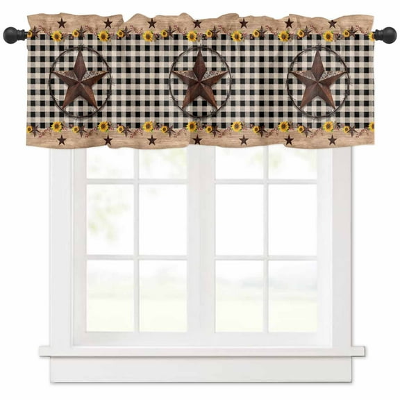 Farmhouse Vintage Valances for Windows Farmhouse Kitchen Curtains Valances Rod Pocket Valance Curtains for Kitchen Windows Western Country Star Brown Plaid Window Valances for Bathroom 54"x18"