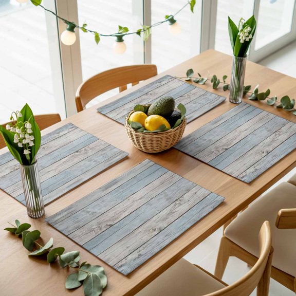 Farmhouse Vintage Wood Board Placemats Set of 4,Wipeable Washable Table Mats for Dining Tables, Blue Gray Wooden Plank Place Mats for Kitchen Event Party Tabletop Decor