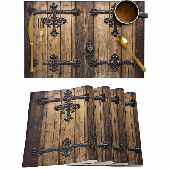 Farmhouse Vintage Wood Board Placemats Set of 4,Wipeable Washable Table Mats for Dining Tables,Brown Wooden Place Mats for Kitchen Event Party Tabletop Decor