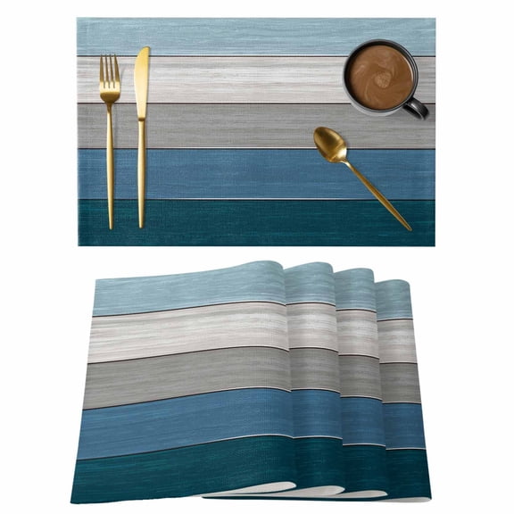 Farmhouse Vintage Wood Board Placemats Set of 6,Wipeable Washable Table Mats for Dining Tables, Retro Blue Grey Wooden Place Mats for Kitchen Event Party Tabletop Decor