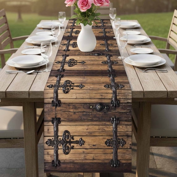 Farmhouse Vintage Wood Board Table Runner 90 Inches Long,Kitchen Dining Tablerunners Brown Wooden Linen Table Runners Dresser Scarves for Home Dinner Wedding Holiday Party Decor