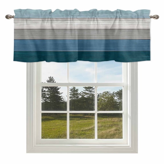 Farmhouse Vintage Wood Board Valances for Windows Retro Blue Grey Wooden Rod Pocket Curtain Valance Window Treatment Short Curtains for Kitchen Living Room,42x12in