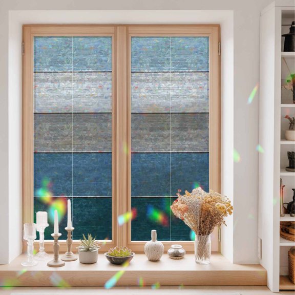 Farmhouse Vintage Wood Board Window Privacy Film,Decorative Windows Static Cling Retro Blue Grey Wooden Heat Control Removable Glass Sticker for Home Bathroom Bedroom Window Door,23.6x59in