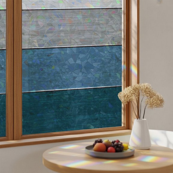 Farmhouse Vintage Wood Board Window Privacy Film,Heat Control Sun Blocking Static Cling Rainbow Film,Retro Blue Grey Wooden Non-Adhesive Glass Sticker Door Window Tint,19.6" x 39.3"