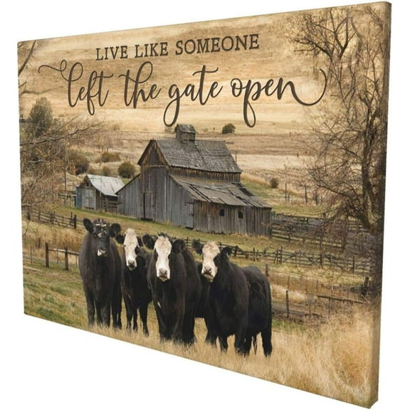 Farmhouse Wall Art Barn Cow Canvas Print Rustic Country Themed Painting Giclee Matte Prints Home Decor For Bedroom Living Room Bathroom Kitchen Ready To Hang 12x16 Inch