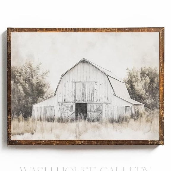 Farmhouse Wall Art Barn Vintage Barn Poster Farm Kitchen Art Farmhouse Dining Room Wall Decor Old Barn Poster White Barn, 12x18 UNFRAMED