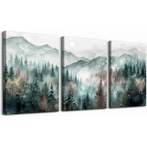 Farmhouse Wall Art For Bedroom Wall Decor For Living Room Wall Pictures for Office Fog Forest Mountain Landscape Watercolour Painting Artwork Modern Home Decorations Ready To Hang 3 Piece
