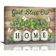 thumbnail image 1 of Farmhouse Wall Art Botanical Mason Jar Canvas Painting Prints Rustic Country Plant Pictures Wall Decor God Bless Our Home Modern Artwork Home Decoration for Bathroom Bedroom Living Room 16"x12", 1 of 6