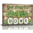 thumbnail image 1 of Farmhouse Wall Art Botanical Mason Jar Canvas Painting Prints Rustic Country Plant Pictures Wall Decor God Bless Our Home Modern Artwork Home Decoration for Bathroom Bedroom Living Room 16"x12", 1 of 6