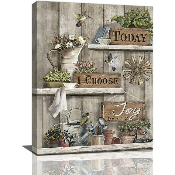 Farmhouse Wall Art Flower Pictures Wall Decor Today I Choose Joy Canvas Painting Print Hummingbird Artwork Modern Home Decor Framed for Living room Bedroom Bathroom 12"X16"