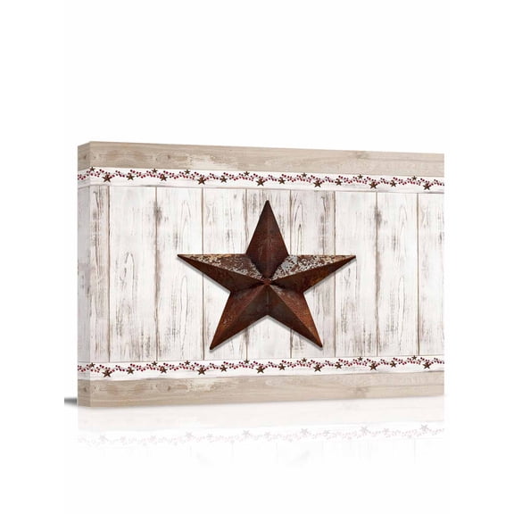 Farmhouse Wall Art for Living Room,Canvas Picture Wall Decor for Bathroom Bedroom,Rustic Brown Country Star Barn Berry Wooden Painting Artwork for Office Kitchen Hallway Dining Room Decor 12"x16"
