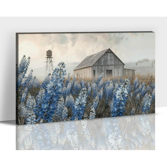 Farmhouse Wall Art, Rustic Barn Canvas Old Truck Pictures for Living Room Wall Decor, Vintage Country Floral Windmill Painting Prints, Framed Western Spring Poster for Bedroom Artwork 12x18 Inches