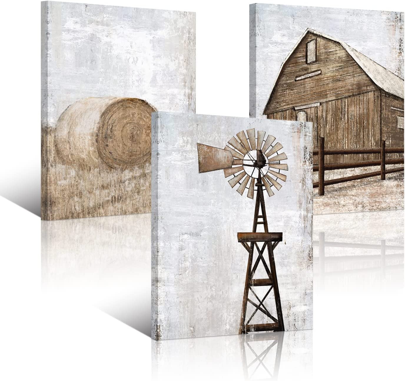 Rustic Farmhouse Barn and Windmill Canvas Wall Art Set