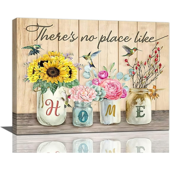 Farmhouse Wall Art Rustic Country Sunflower Floral Pictures Wall Decor Flower Hummingbird Kitchen Canvas Prints Artwork Painting Home Decoration for Living Dining Bedroom Framed 12"x16"