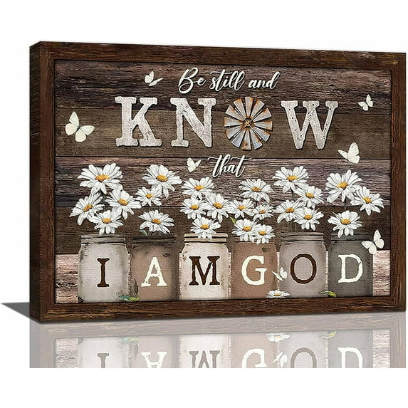 Farmhouse Wall Art Rustic Daisy Picture Wall Decor Country Daisy Windmill Painting Christian Bible Verse Canvas Prints Modern Framed Home Decor for Bathroom Bedroom Living Room 16"x12"