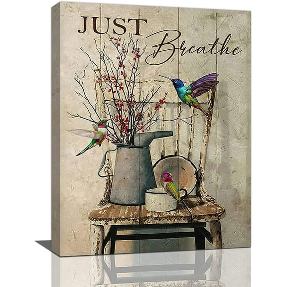 Farmhouse Wall Art Rustic Hummingbird Flower Wall Decor Country Pictures Canvas Prints Framed Modern Artwork for Home Living Room Bedroom Bathroom 12"x16"