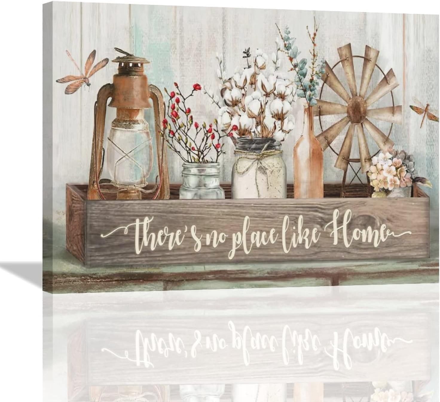 Farmhouse Wall Art Rustic Kitchen Wall Decor Farmhouse Windmill Pictures Canvas Prints Country Cotton Flower Painting Modern Artwork Decoration for Dining Room Kitchen Bathroom 16''''x12''''