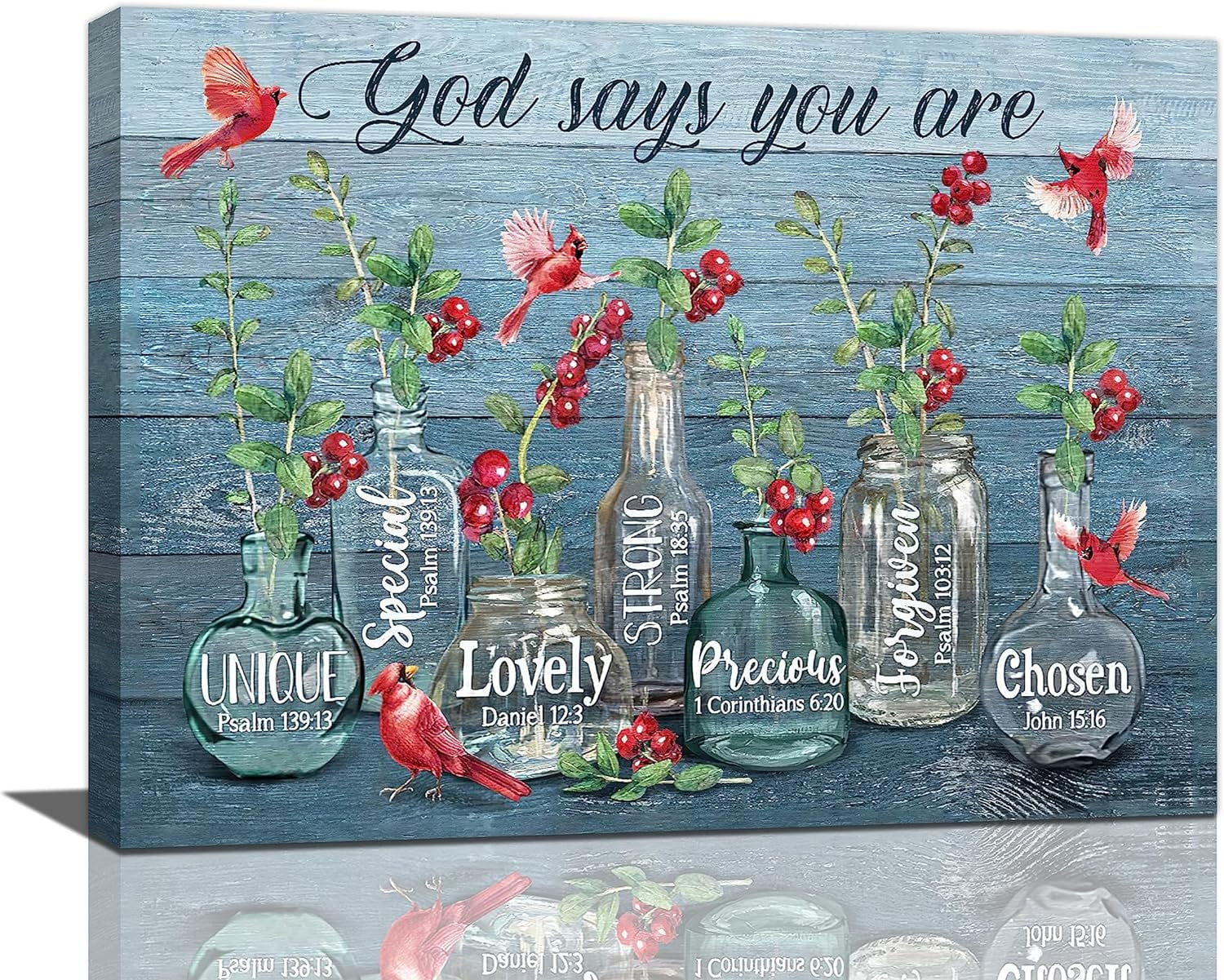 Farmhouse Wall Art Rustic Plant Pictures Wall Decor Country Red Bird Plant Canvas Painting Prints God Says You Are Modern Artwork Home Decoration for Bathroom Bedroom Kitchen 16"x12"