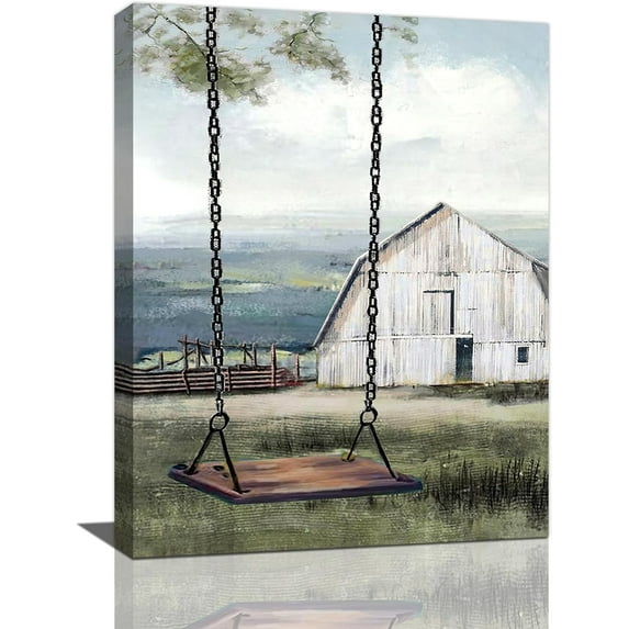 Farmhouse Wall Art Swing Wall Decor Country Barn Pictures Farmhouse Wall Decor Rustic Canvas Prints Painting Framed Artwork for Living Room kitchen Bedroom 12"x16"
