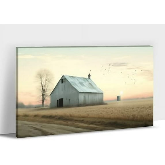Farmhouse Wall Art, Vintage Barn and Birds Picture Canvas Wall Art, Rustic Canvas Prints, Autumn Countryside Sunset Dusk Landscape Pictures for Farmhouse Living Room, Bedroom Wall Decor 12x18 Inches