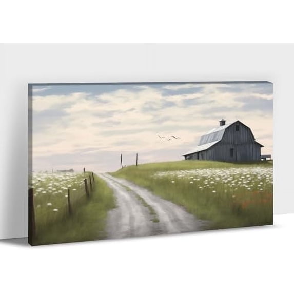Farmhouse Wall Art, Vintage Barn and White Florals Picture Canvas Wall Art, Country Rustic Canvas Prints, Vibrant Spring Countryside Pictures for Farmhouse Living Room, Bedroom Wall Decor 12x18 Inches