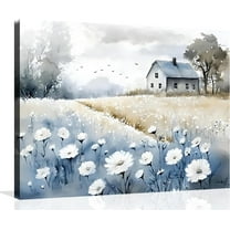 Farmhouse Wall Art - Vintage Countryside Prints with Barns & Wildflower Field Canvas for Living Room & Bedroom - Framed 12x16 inch