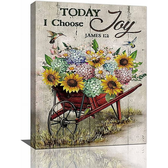 Farmhouse Wall Art Vintage Flower Rustic Sunflower Daisy Pictures Wall Decor Country Hummingbird Hydrangea Painting Canvas Print Modern Framed Artwork Home Decor for Bathroom Bedroom 12"x16"
