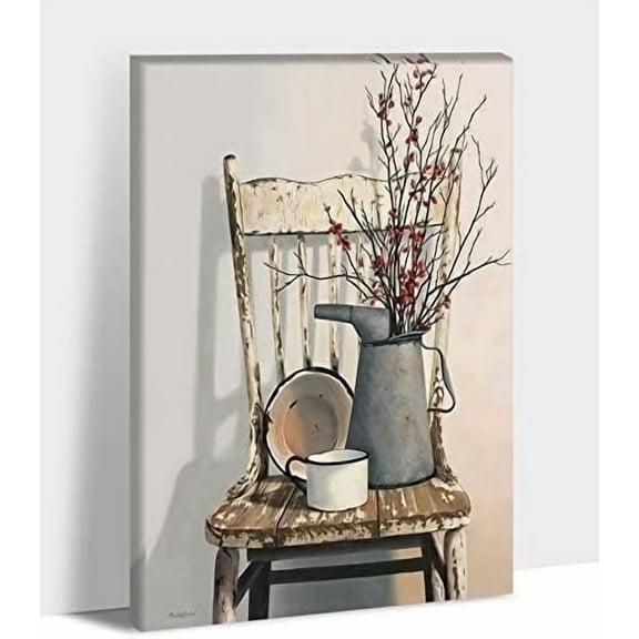 Farmhouse Wall Art - Vintage Still Life Pictures Art, Modern Farmhouse Decor for Living Room, Rustic Things Neutral Canvas Print, Framed Artwork Country Home (12x18 Inch)