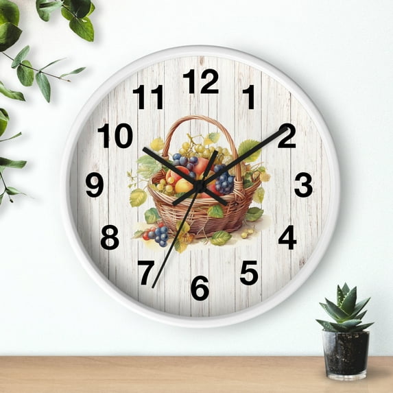 Farmhouse Wall Clock 10-inch Cottagecore Fruit Basket Kitchen Decor Gift